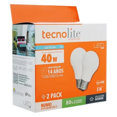 AHORRADOR TECNOLITE LED TIPO BOMBILLO 5 W DUO PACK