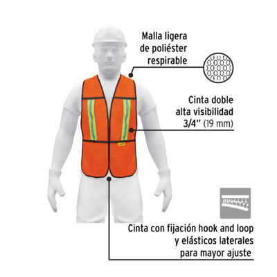 CHALECO DE SEGURIDAD CON BARRA REFLEJANTE PRETUL NARANJA COD. 21025 - Image 2