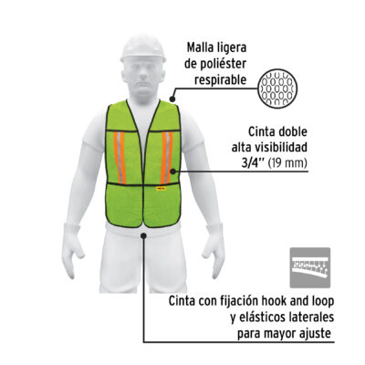 CHALECO DE SEGURIDAD CON BARRA REFLEJANTE PRETUL VERDE COD. 21026 - Image 2