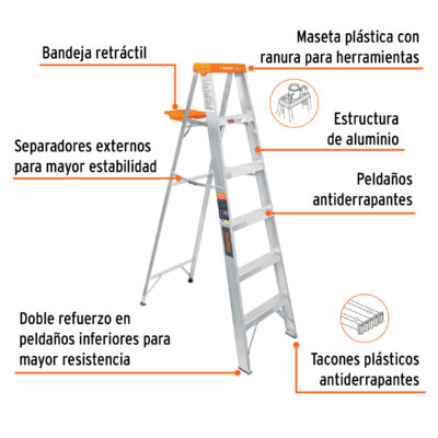 ESCALERA ALUMINIO 6 PIES TIPO 2 TRUPER COD. 10335 - Image 2