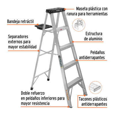 ESCALERA ALUMINIO 5 PIES TIPO 3 TRUPER COD. 16742 - Image 2