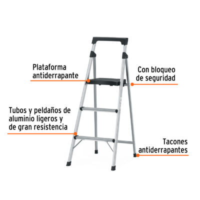 ESCALERA ALUMINIO 3 PELDAÑOS TUBULAR TRUPER COD. 16764 - Image 2