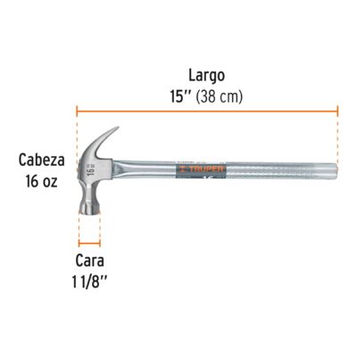 MARTILLO DE UÑA 16 OZ. MANGO TUBULAR TRUPER COD. 16701 - Image 3